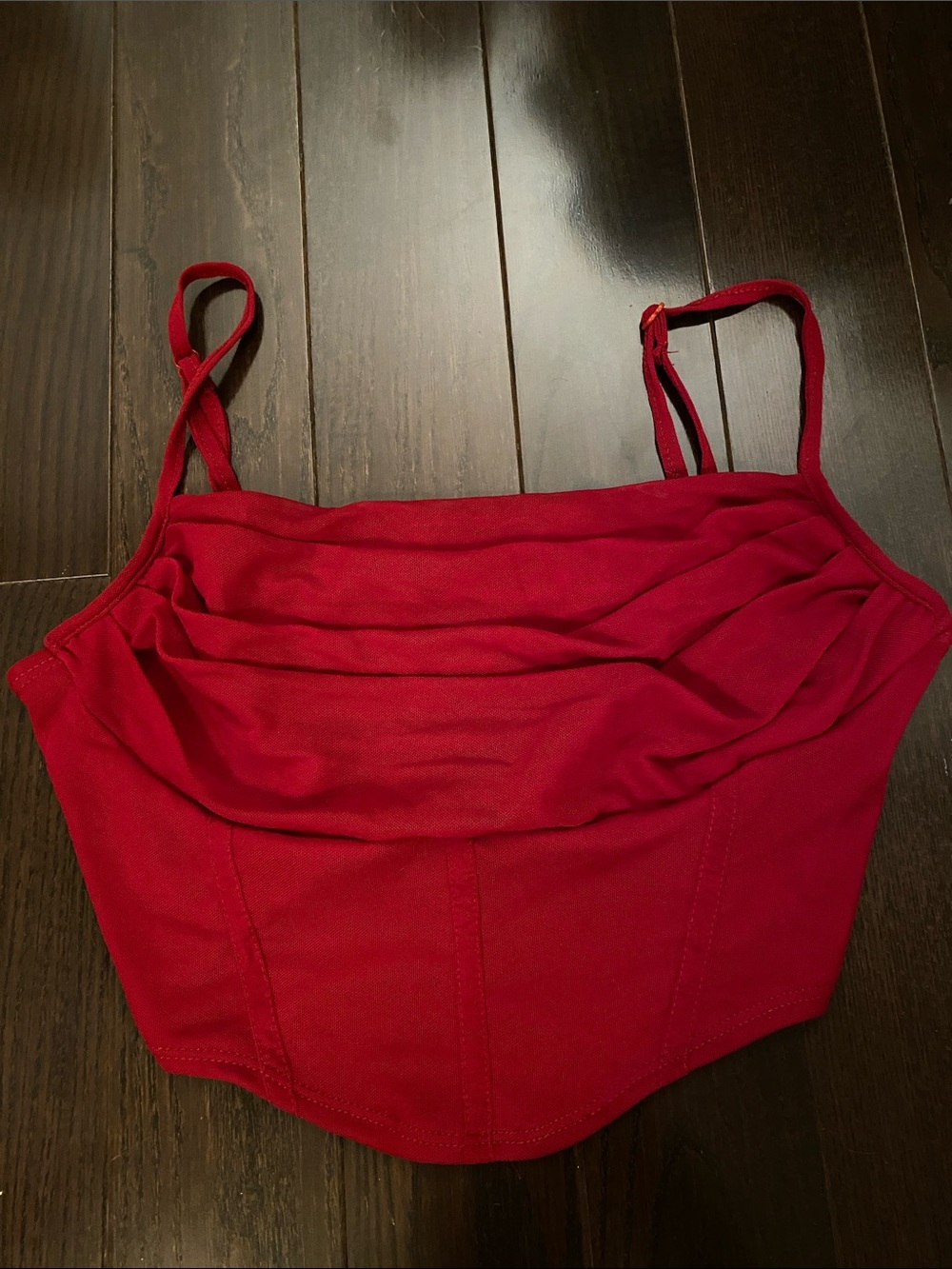 Red Draped Corset Top with  Adjustable Straps